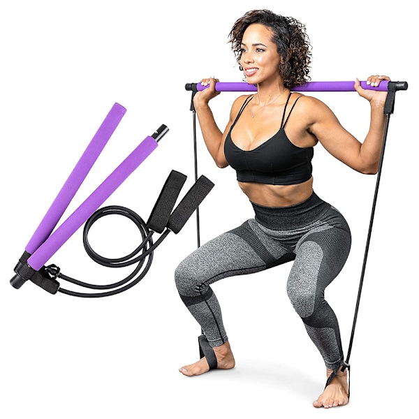 Pilates Bar Set Resistance Bands Adjustable Bands Exercise Purple Purple