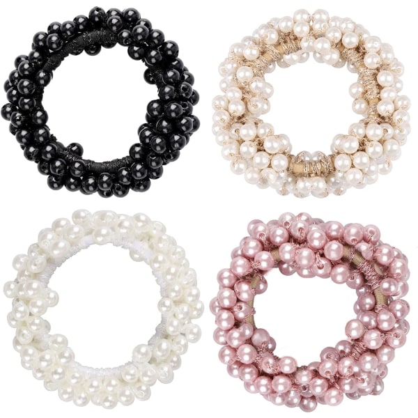 4 st Pearl Hair Scrunchies, elastiska hårrep hästsvanshållare