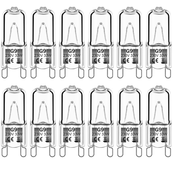 12-pakning G9 halogenpærer 33W 230V 2800K varm hvit 380lm klar kapsel halogenpærer Dimbar Ingen blits Ingen flimmer