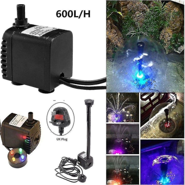 600l/t 4 LED elektrisk vandpumpe Lille springvand Udendørs Have Fiskedam [kk] EU-stik EU Plug