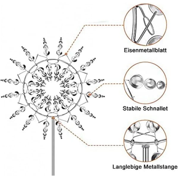 Magisk metallvindmølle: 3D vindkinetisk skulptur, uteplassdekorasjon, vindsnurre for hage, unik design blå blue