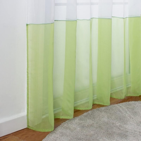 Blommiga Skira Gardiner Voile Broderi Hällor Fönsterpaneler för Sovrum Vardagsrum Dekoration 2 Paneler, Grön, B140cm x H225cm