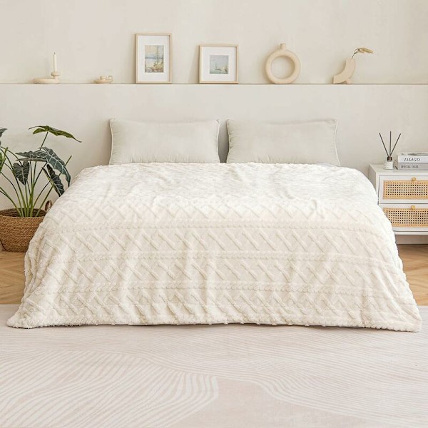 100x150cm Filt Sherpa Fleece Pläd i Mjuk och Plyschig Ull med Värmande Pile för Bättre Sömn för Bebissäng Beige