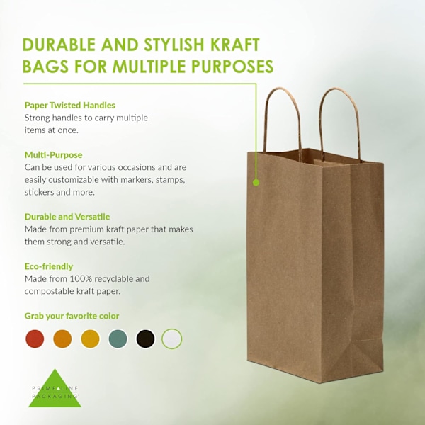 Små brune papirsposer med håndtag - 6x3x9 tommer 100-pak Kraft S