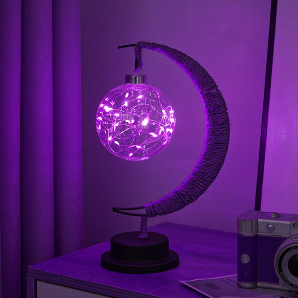 Dekorativa LED-lampor stjärnmånelampor äpple julbelysning födelsedagspresent handgjord hamparep USB järnnattlampa Purple-Plastic Ball USB Type