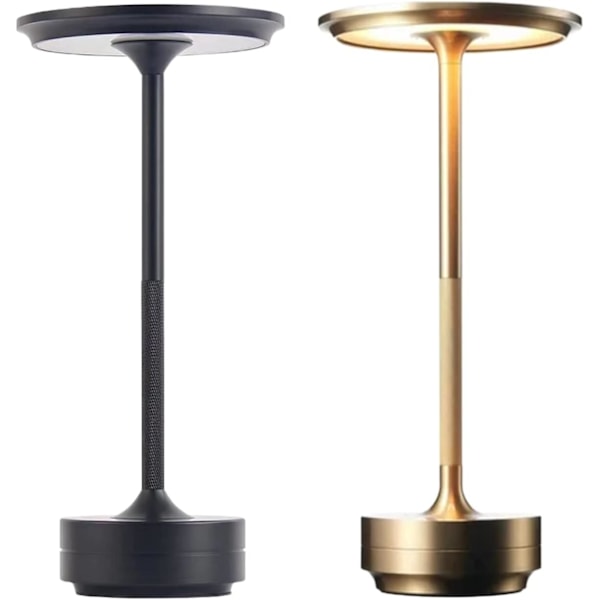 Ledningsfri I-Formet Metal Bordlampe med Berøringsføler, 3 Farver Dæmpbar Genopladelig Skrivebordslampe Black+Gold 2pcs