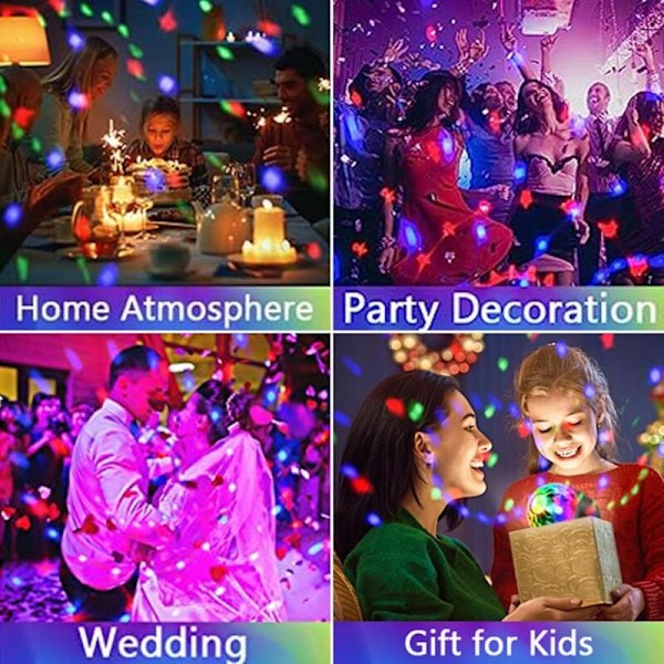 LED Party Lampe, Automatisk Roterende 3W Multi-Farge LED Lyspære, Disko Lyseffekt, Passer for Alle Lamper med E27 Sokkel, Hvit