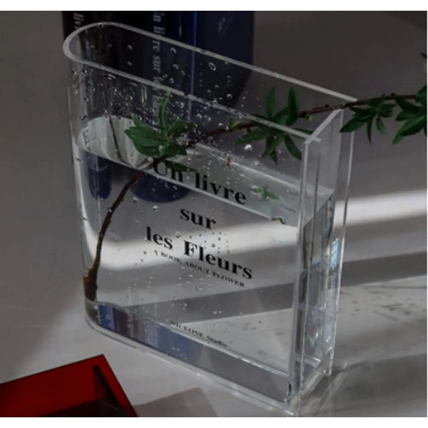 Bokvas i klar akryl, transparent vase for blomster, 20 cm høyde Bordsdekorasjon, boktype Blomsterdekorativ vase