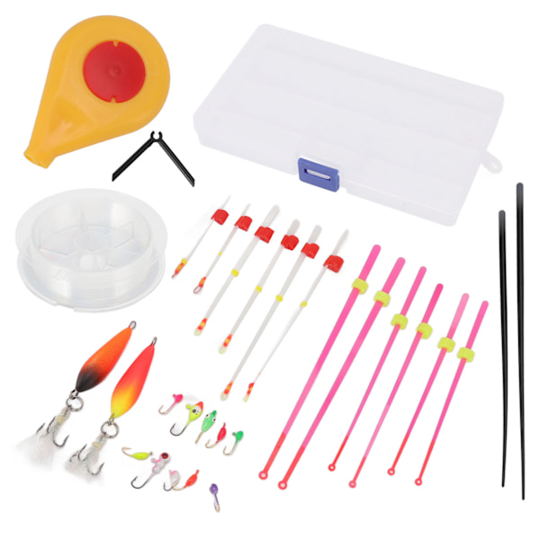 Mini isfiskeri stang hjul combo bærbar isfiskeri stang top tips svømme jig krog sæt til udendørs vinter gul