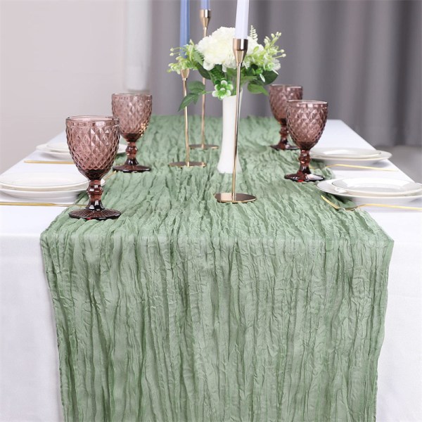 Svensk rynket klædedug bordløber boheme balinesisk dug bordløber landlig bryllupsfest borddekoration flerfarvet Sage Green 90*300