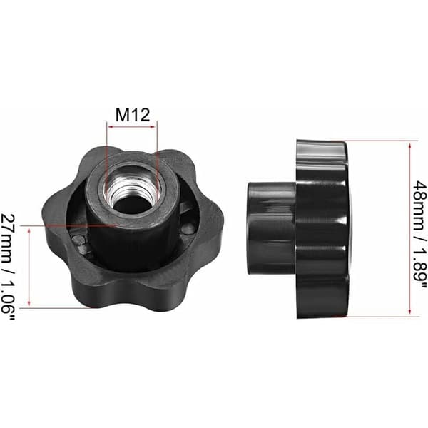 M12 Stjerneformet Gjenget Klemmeknapp, 4 stk