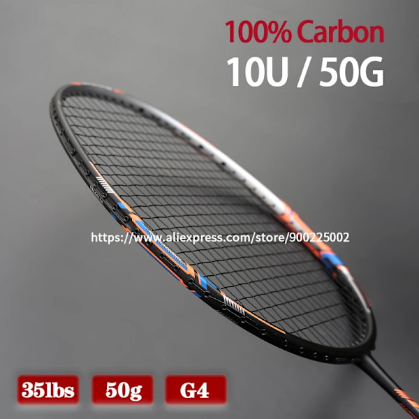 Lättaste 10U G4 13KG 100% kolfiber badmintonracket strängad max spänning 35LBS professionell träningsracket väskor för vuxna svart Black