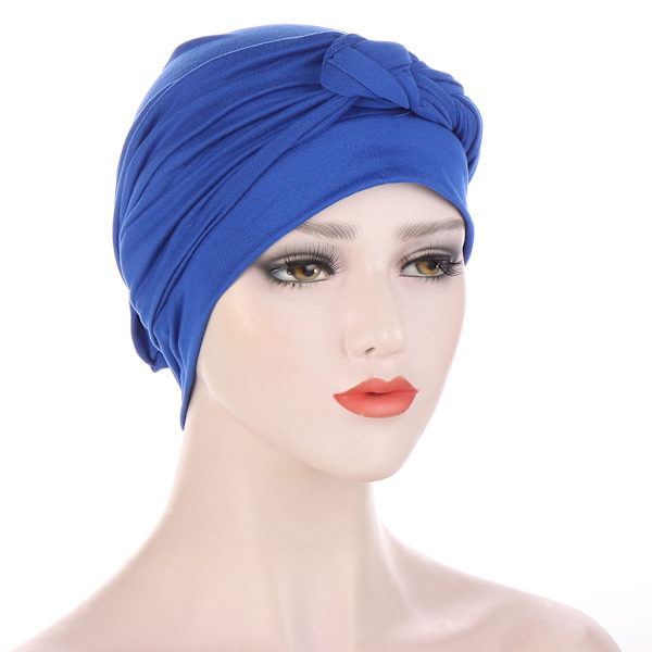 Sidfläta flerfärgad mjuk huvudduk hatt muslimsk kemoterapi hatt ny stil Two-tone wine red