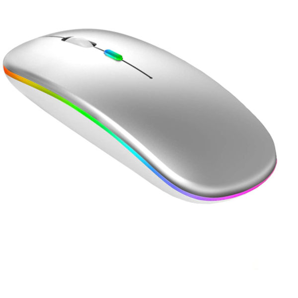 Rechargeable Bluetooth Mouse 5.1+2.4G Wireless Slim/Silent-White