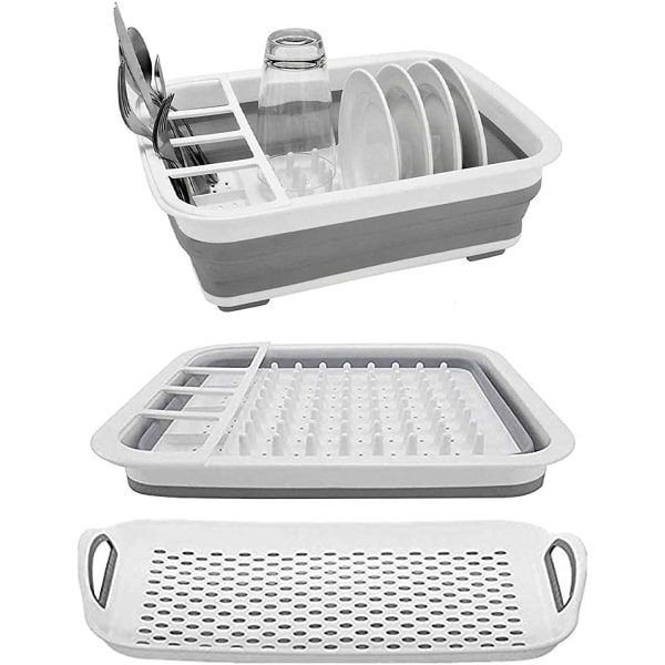 Hopfällbar Diskställ och Avrinningsbräda Set Fällbar Diskställ Bärbar Diskställ Servis Organizer