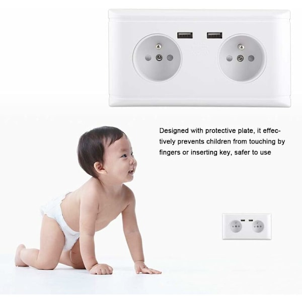 Monitoiminen USB-pistorasia EU-pistoke Seinäpistorasia kahdella USB-portilla puhelimen lataamiseen 250V