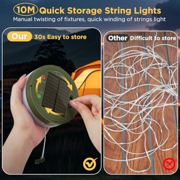 USB Genopladelige Solar LED Camping Lys 10m 8 Tilstande Vandtætte Bærbare Lys Kæder til Camping Baghave Vandreture