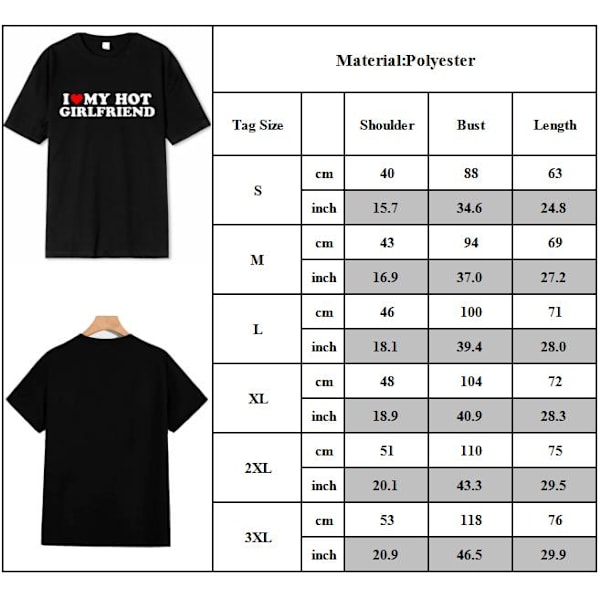 Jag älskar min heta flickvän herr casual kortärmad crew neck sommar t-shirt XL