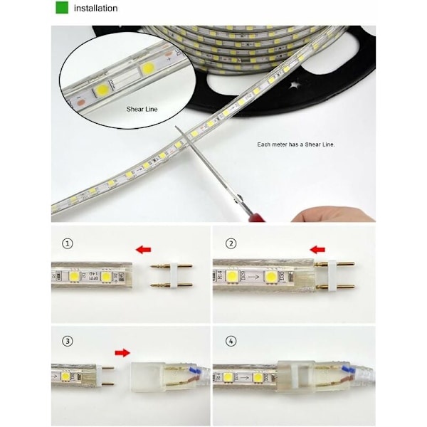 LED Strip, Vandtæt LED Strip, Lysstærk LED Strip 220v, 5050 IP65 Vandtæt LED Strip, Varm Hvid (6m)