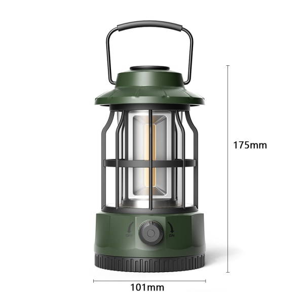 Ny campinglykta utomhus campinglykta tältlykta bärbar lykta present retro laddningsbar campinglykta L801B Green [Battery Model] 101*175mm