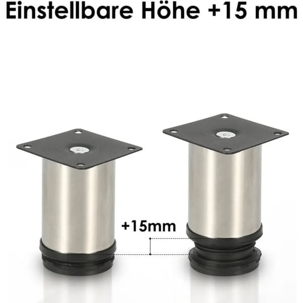 Møbelben, justerbare skabsben, rustfrit stål 100 mm, 4 stk