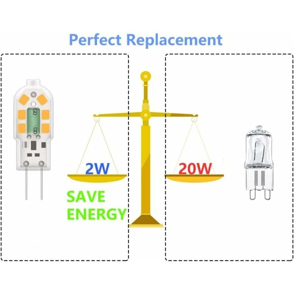 G4 2W LED-lampa, motsvarande 20W halogenlampor, varmvit 3000K, 200Lm, 12x SMD, 12V AC/DC - 10-pack [Energiklass A+]