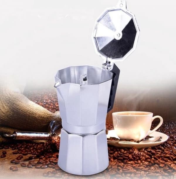 Espressomaskine til komfur, 6-kops aluminiumsperkolator, 330 ml, kompakt design til hjemmebrygning af kaffe, sølv