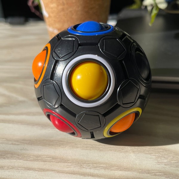 Magic Cube Regnbue Bold Gyro Afstressende Læringslegetøj 7cm Regnbue Bold 12 Huller OPP Pakke Sort black