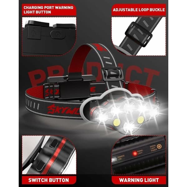 Oppladbar LED hodelykt 18000 lumen camping løping barn lesing ipx5