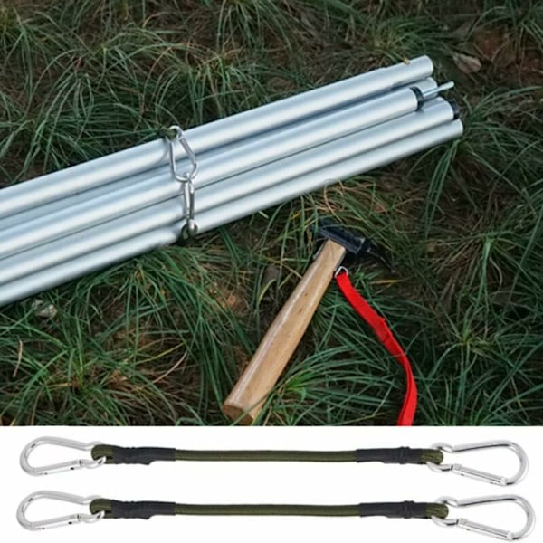 Paket med 2 starka 30 cm minibindningsrep med karbinhake för camping, bagage, resor