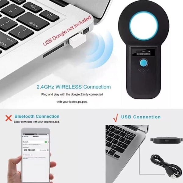 Kæledyrschipslæser, chipdetektor, RFID-chipslæser scanner 134,2 KHz/125 KHz bærbar chip med OLED-display til ISO11784/11785/FDX-B/EMID-læsere