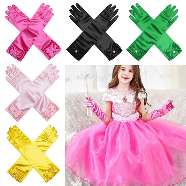 Lange hansker for barn, prinsesse danseforestilling scenehansker rose red