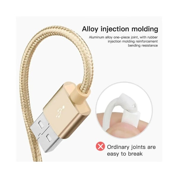 3-pack 2m 2A snabbladdningskabel nylon för iPhone