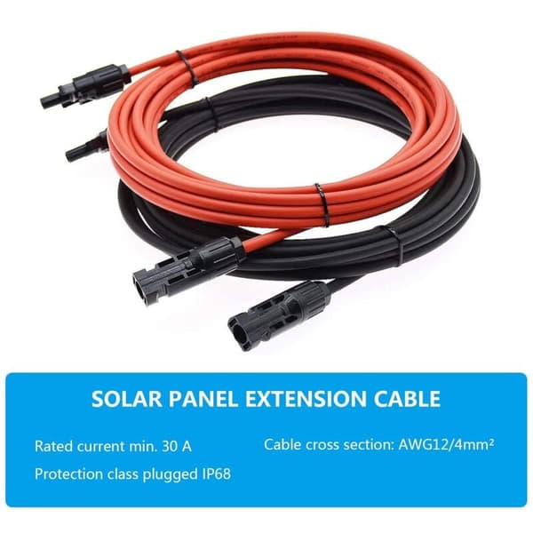 Solarforlængerkabel - Rød/Sort - 4mm² - 5m - Med formonteret solarstik