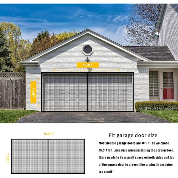 8ftx7ft Magnetisk Garageport Skärm för 1 Bils Garageportar, Förstärkt Glasfiber Garage Skärm, Hands Free, Magnetisk Skärmdörr