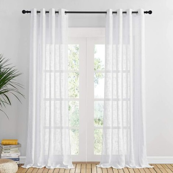 Voile Fönstergardiner - Hvite Voile Voile Grommet Draperier med kryssmønster Bright Home Decor Mykt Filter, B 140 x H