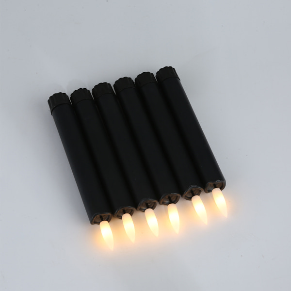 6 stk. Jule-, Valentinsdag- og bryllupsbølgemunn fjernkontroll lang stang elektronisk stearinlys Black shell 16.5 cm
