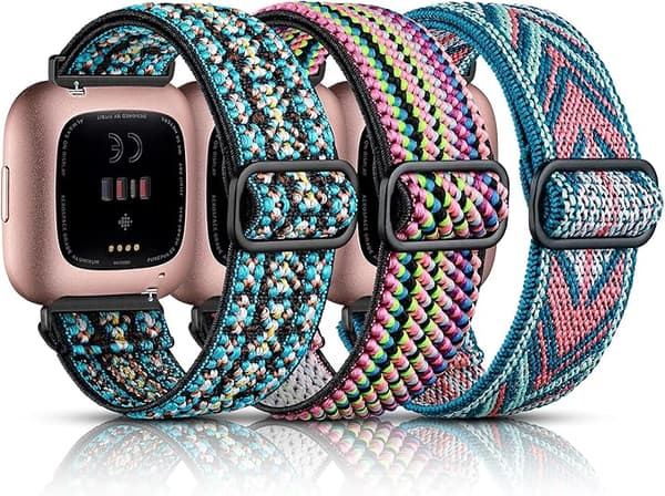 Fitbit Versa-kompatibelt blødt justerbart nylonurrem til kvinder og mænd i sort