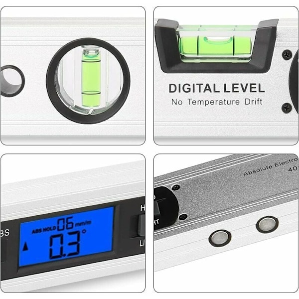 Digitalt vattenpass, 400 mm 360 graders inklinometer digital vinkelmätare elektroniskt vattenpass med magnet, digitalt vattenpass lutningstestare linjal