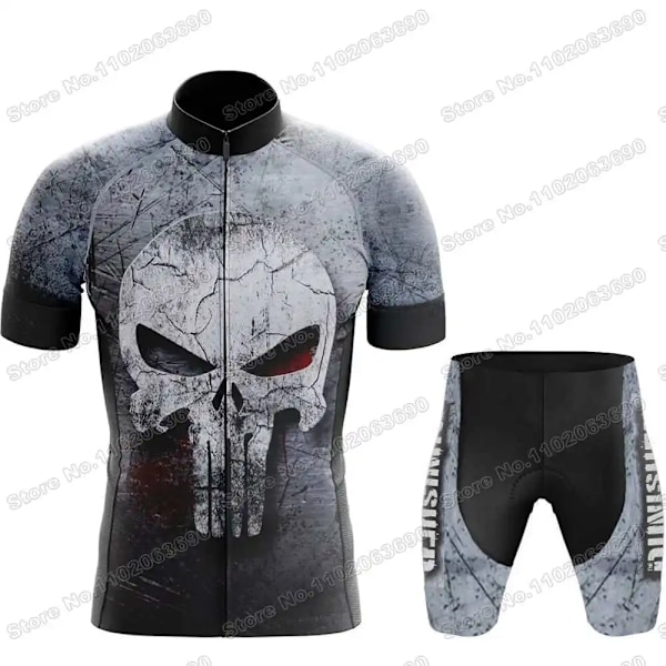 2023 Skull Sykkeltrøye Sett Justiceiro Sykkelklær Menn Punisher Landeveissykkelskjorte Dress Sykkel Bib Shorts MTB Sykkelklær 3 3XL 3 3XL