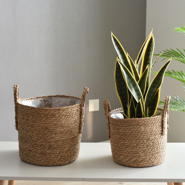 Halmplanta extra stor extra stor krukväxt blomkorg växtkorg vävd golv inomhus bonsai White fishing net with bulging belly large
