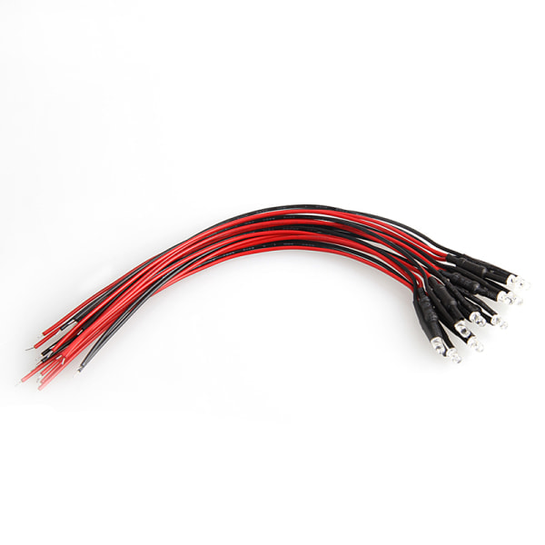10 stk. til DC 24V 18cm Længde 3mm Fortrådet LED-lampe Lyspære Emitterende diode 6000K Kold Hvid