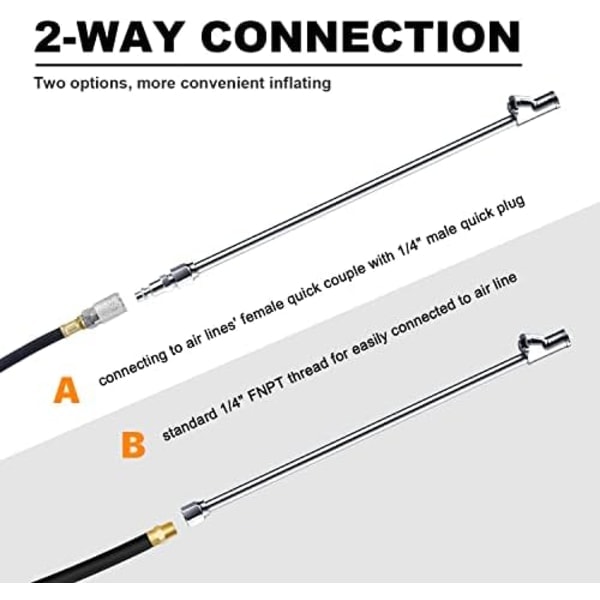 SQBB LUMITECO 2-vejs forbindelse 13,8\" forlænget sæt, 1/4\" FNPT dobbelthoved lige fodpumpechuck med standard hurtigkobling, BASIC