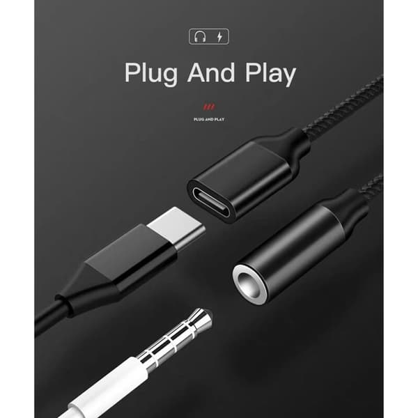 2 i 1 Type C til 3,5 mm Opladningslydadapter USB Splitter AUX-kabel til Smartphone Splitter