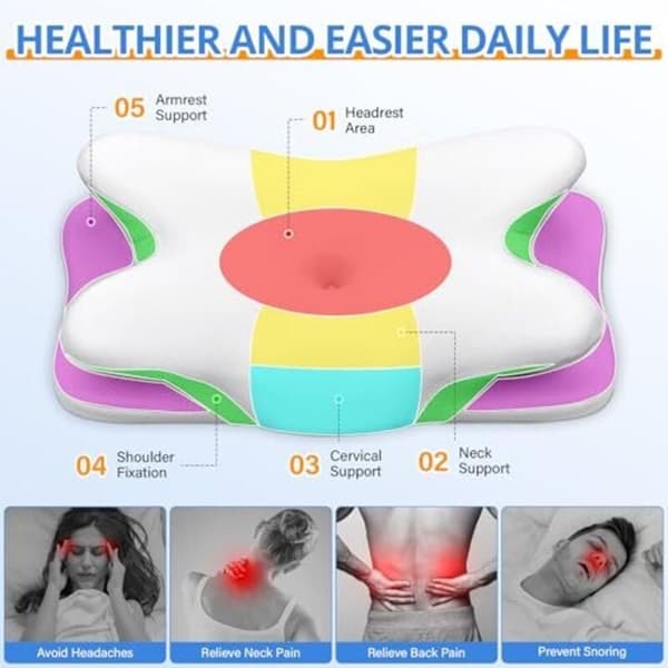 Memory Foam Nackkudde för Sidosovare Ryggsovare Magsovare 59x40x9/12cm Cervical Support Kudde Vit