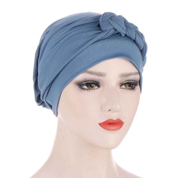 Sidfläta flerfärgad mjuk huvudduk hatt muslimsk kemoterapi hatt ny stil Double color coffee