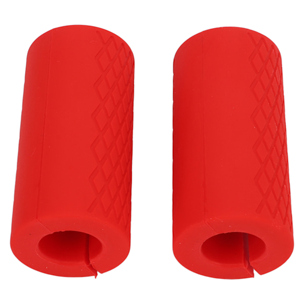 Par Barbell Grepp Bar Grepp Silikon Anti-Slip Tjockna Hantelgrepp för Viktlyftning Muskeluppbyggnad Röd