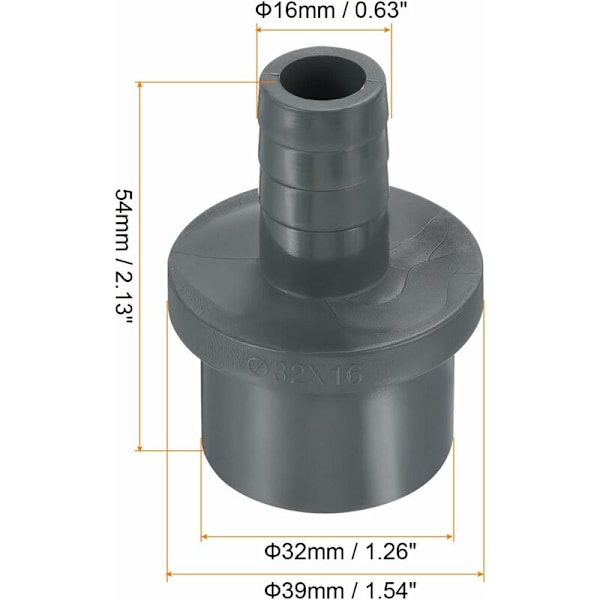 Reduceringskopplingar 32x16mm, 1-pack Direktadapter, Grå