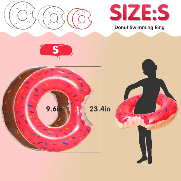 2-pak, Donut Pool Floater Pool Donut Pool Floater Donut Oppustelig Donut Inner Tube Donut Pool Ring Donut Strand Pool, Rosa, Kaffe