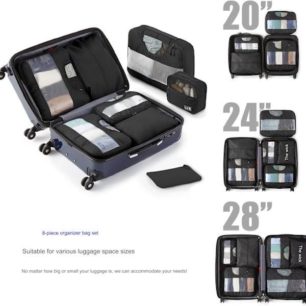Veco 8-delad set, set, arrangör, lämpliga resetillbehör, 4 storlekar (Extra Large, Large, Medium,